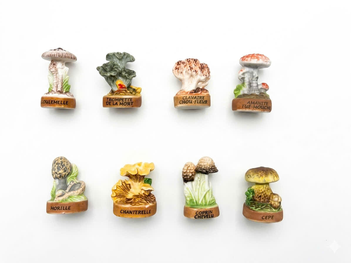 French Fève Miniature Porcelain Mushroom Figurine – Individual Collectible Cottagecore Morel & Cep King Cake Charm