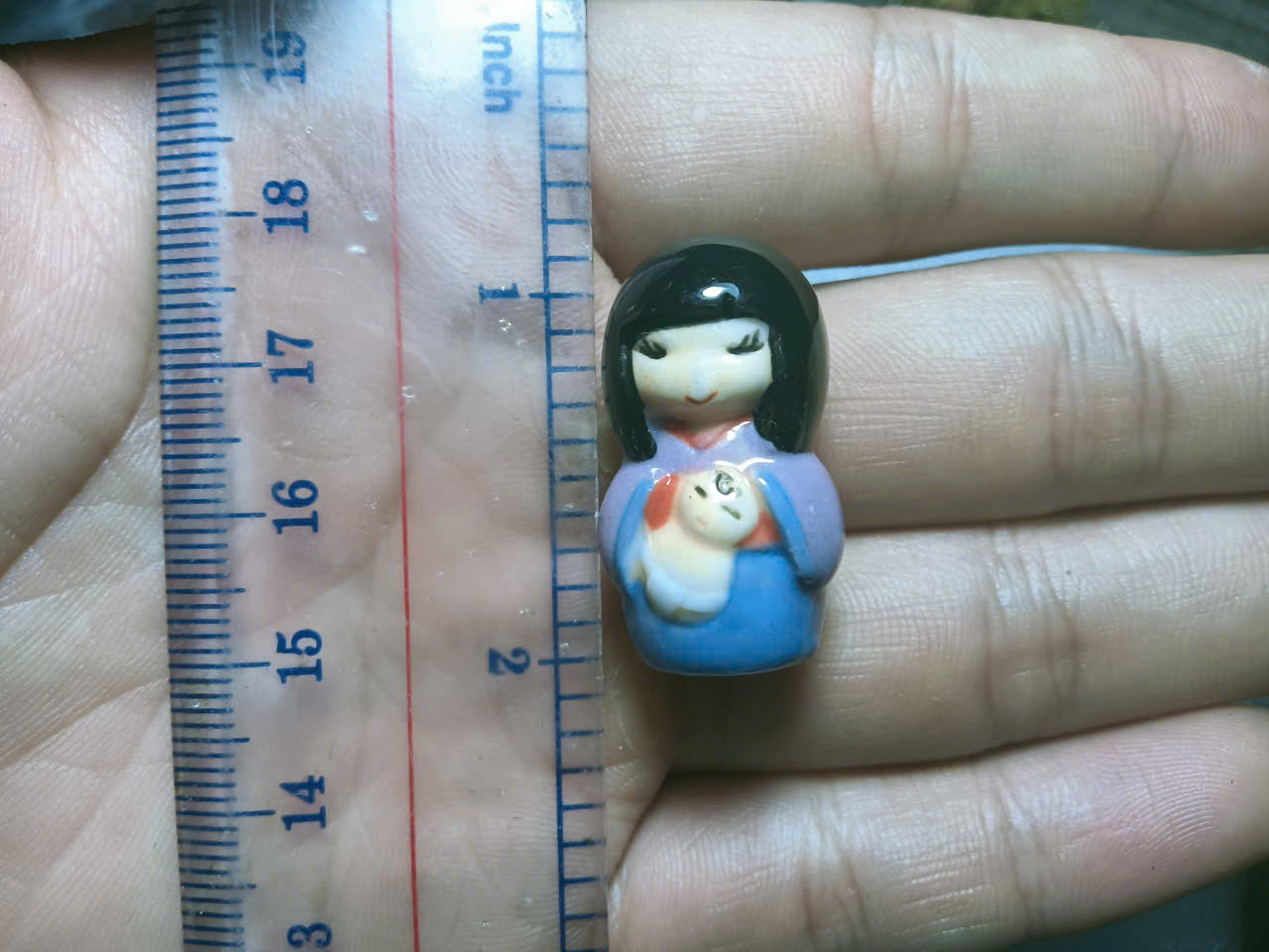 French Fève Miniature Porcelain Kokeshi Doll Figurine – Individual Collectible Oriental Lucky Charm King Cake Token