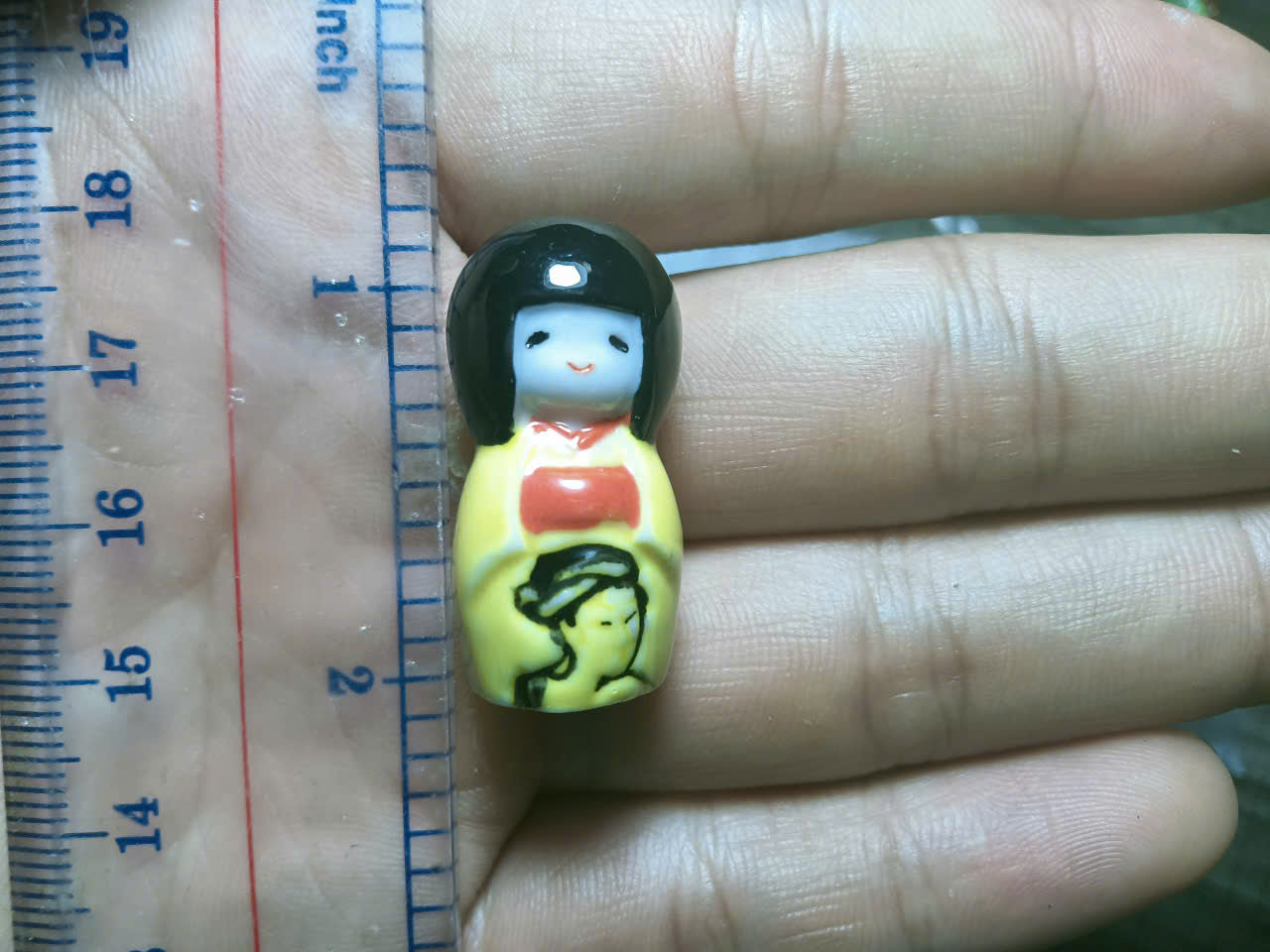 French Fève Miniature Porcelain Kokeshi Doll Figurine – Individual Collectible Oriental Lucky Charm King Cake Token