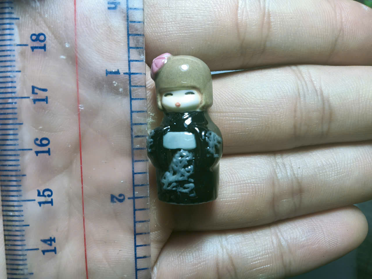French Fève Miniature Porcelain Kokeshi Doll Figurine – Individual Collectible Oriental Lucky Charm King Cake Token
