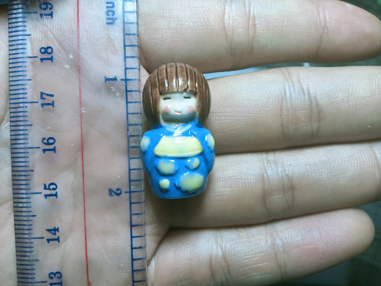French Fève Miniature Porcelain Kokeshi Doll Figurine – Individual Collectible Oriental Lucky Charm King Cake Token