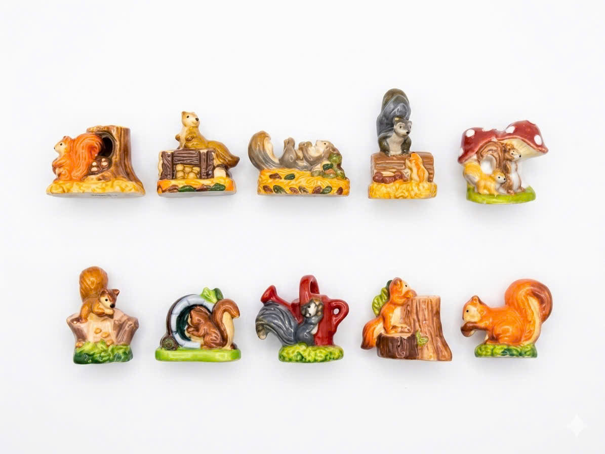 [Pick Your Own] Vintage French Fèves Porcelain Squirrels – Miniature Woodland Autumn Animals