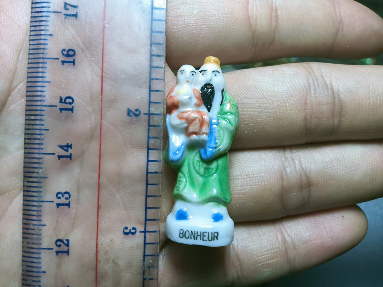 French Fève Miniature Porcelain Asian Deity – Individual Collectible Bonheur, Prospérité, Longévité King Cake Charm
