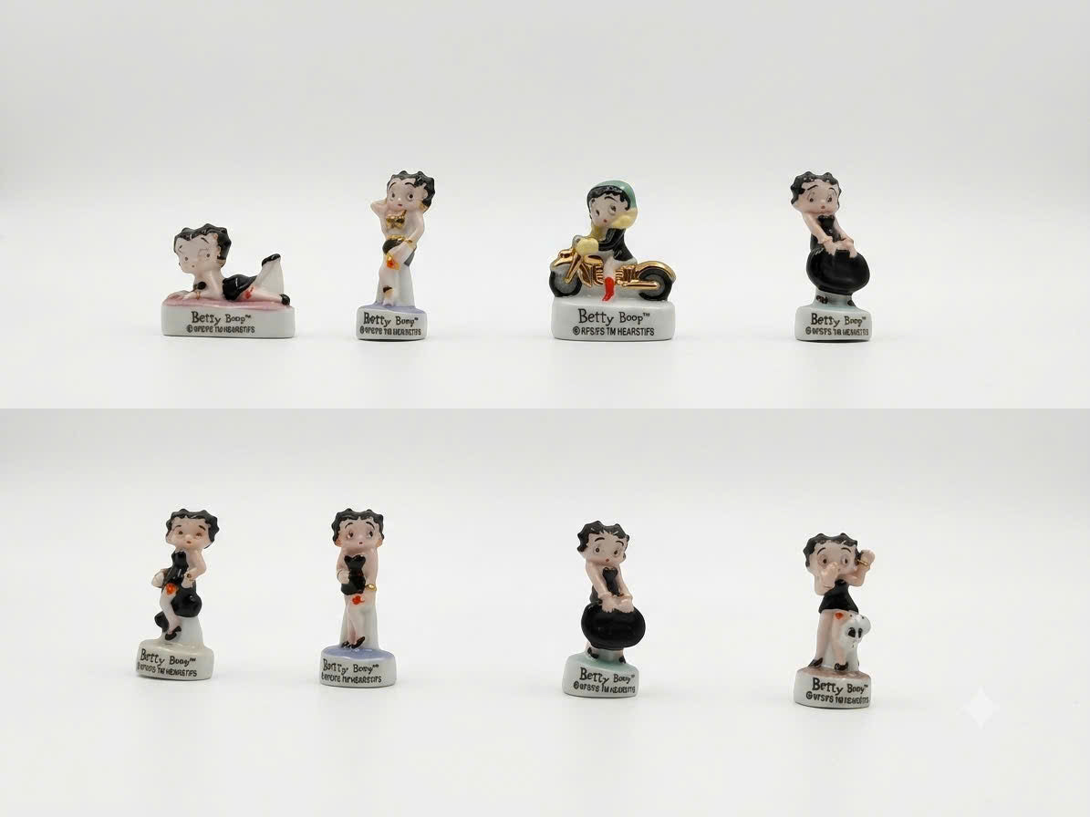 French Porcelain Fèves Vintage Betty Boop Figurines – Miniature Ceramic Glamour Retro Cartoon Charms