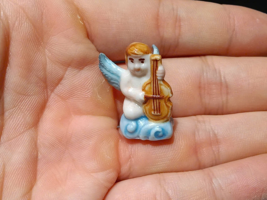 French Porcelain Fèves Vintage Musical Angels Figurines – Miniature Ceramic Cherubs Instruments Charms