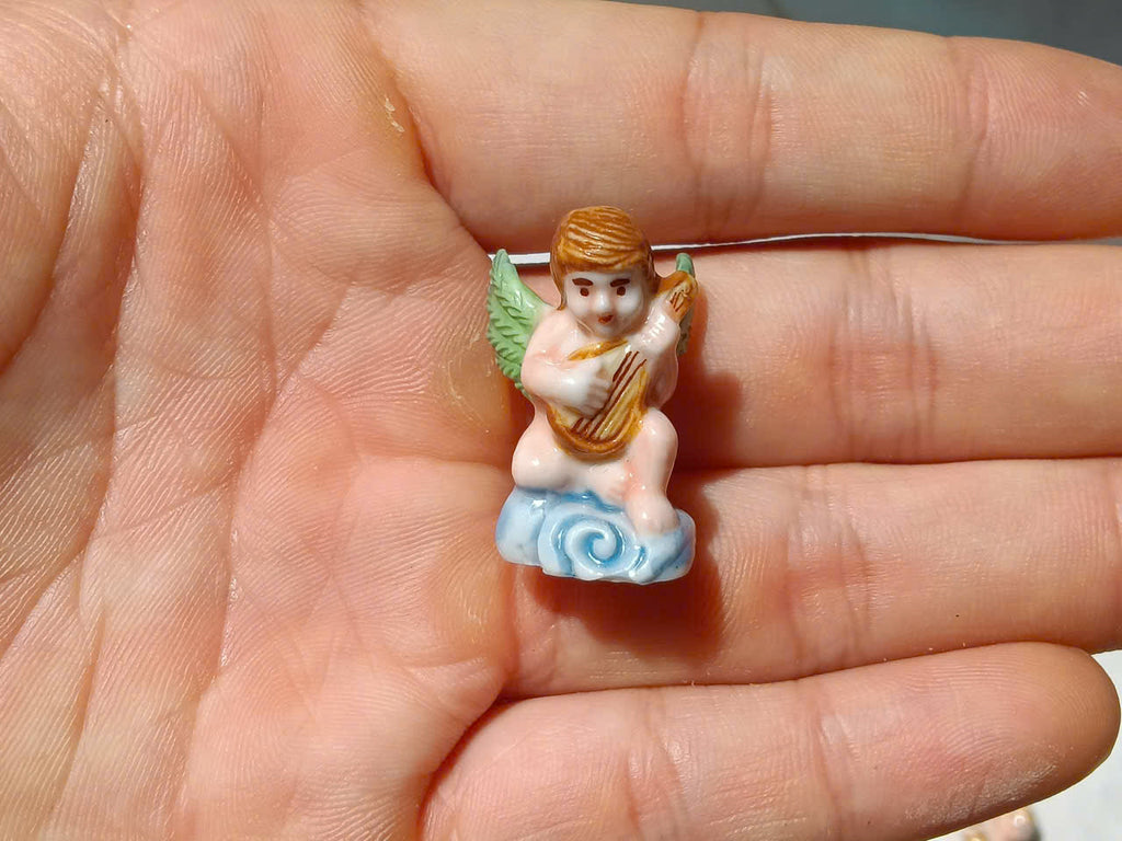 French Porcelain Fèves Vintage Musical Angels Figurines – Miniature Ceramic Cherubs Instruments Charms