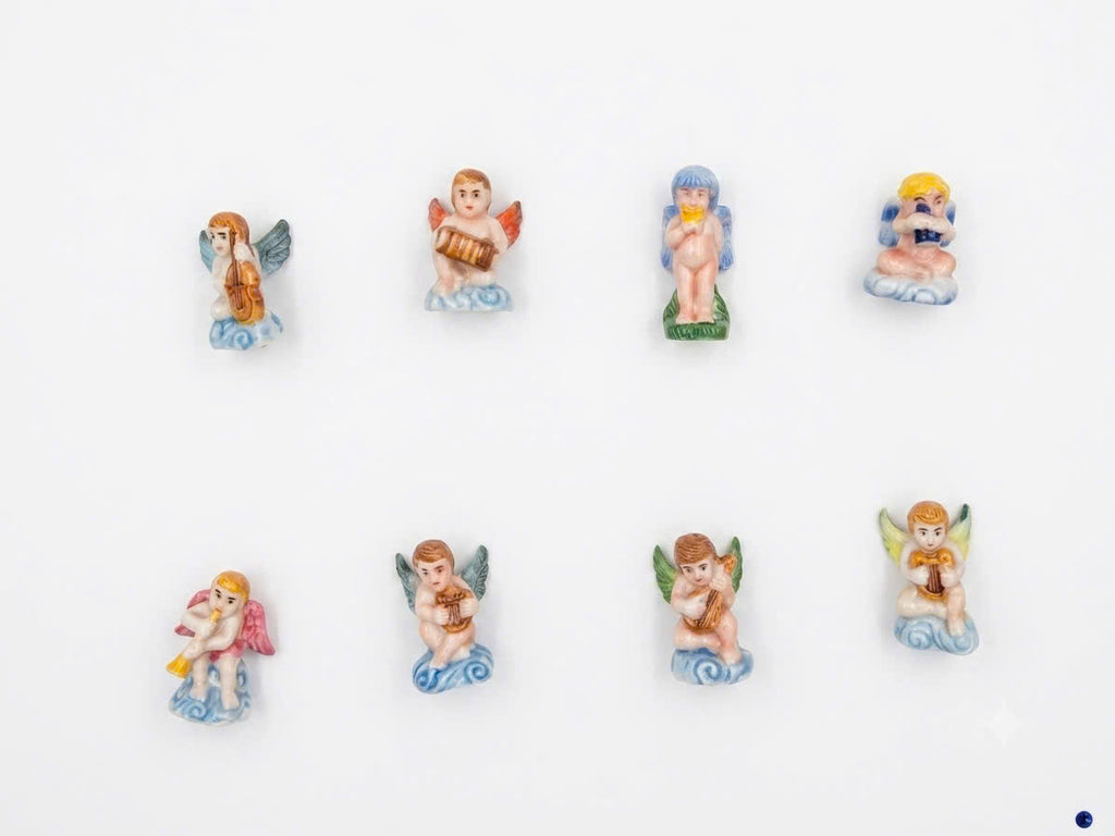 French Porcelain Fèves Vintage Musical Angels Figurines – Miniature Ceramic Cherubs Instruments Charms