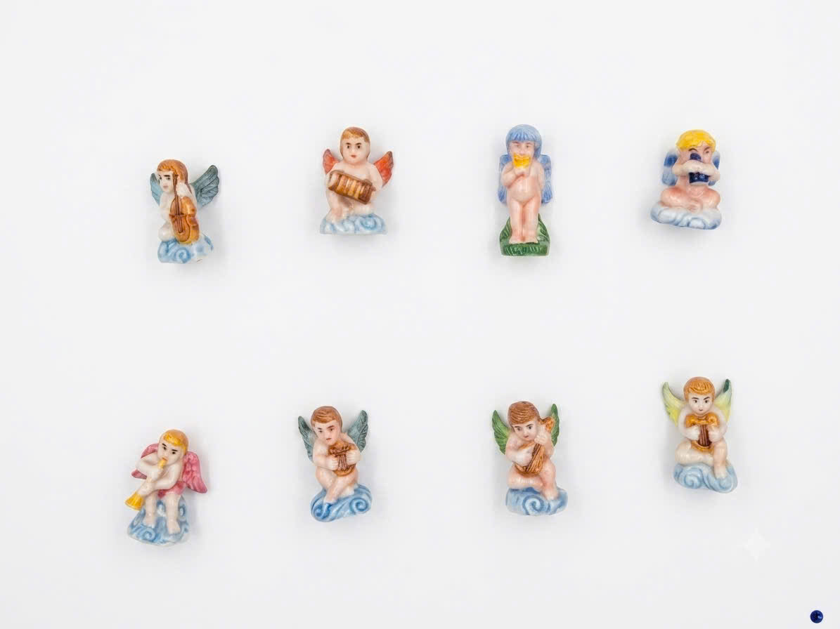 French Porcelain Fèves Vintage Musical Angels Figurines – Miniature Ceramic Cherubs Instruments Charms