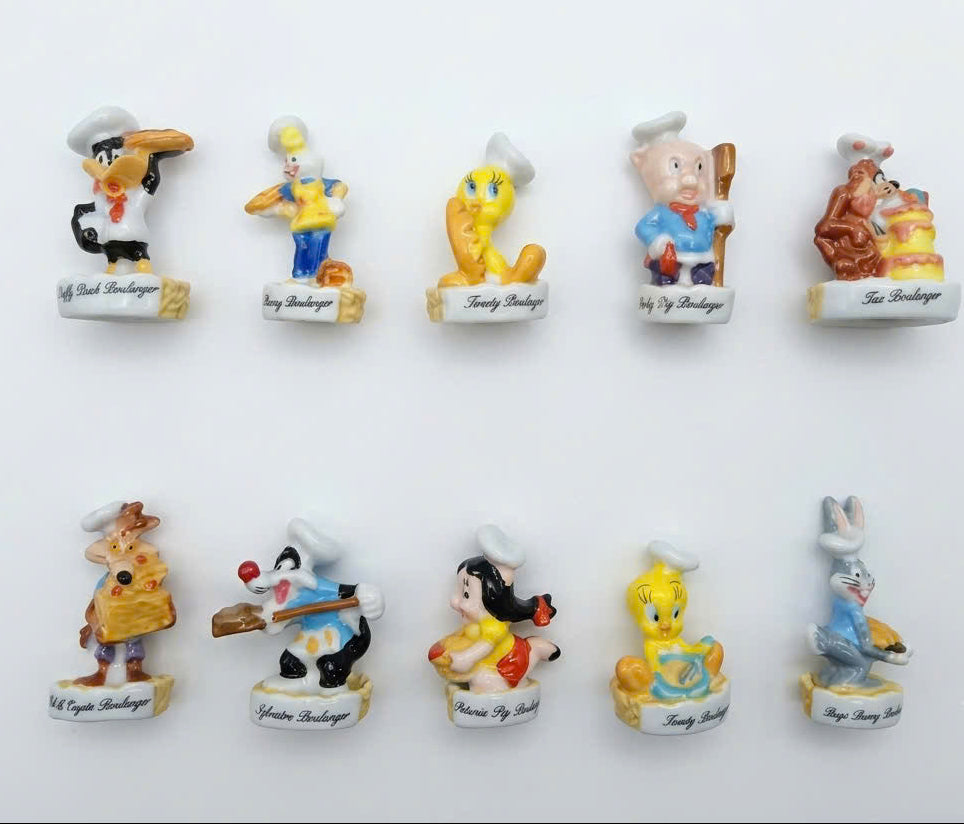 French Porcelain Fèves Vintage Looney Tunes Boulanger Figurines – Miniature Ceramic Baker Charms Bugs Bunny Daffy Duck Tweety Porky Pig