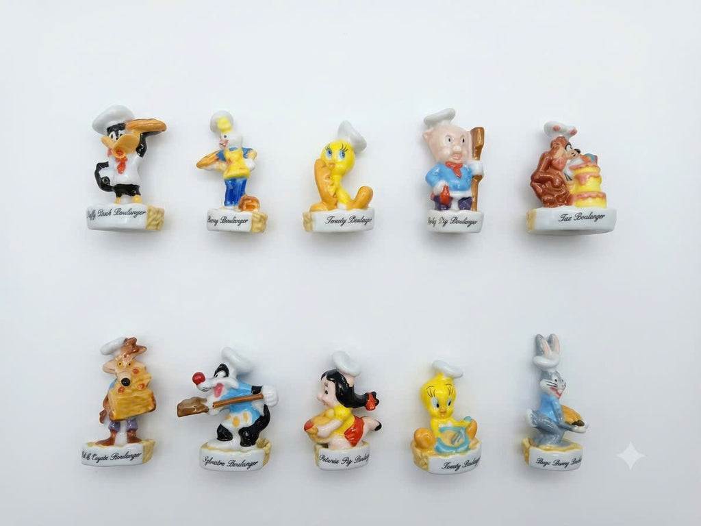 French Porcelain Fèves Vintage Looney Tunes Boulanger Figurines – Miniature Ceramic Baker Charms Bugs Bunny Daffy Duck Tweety Porky Pig