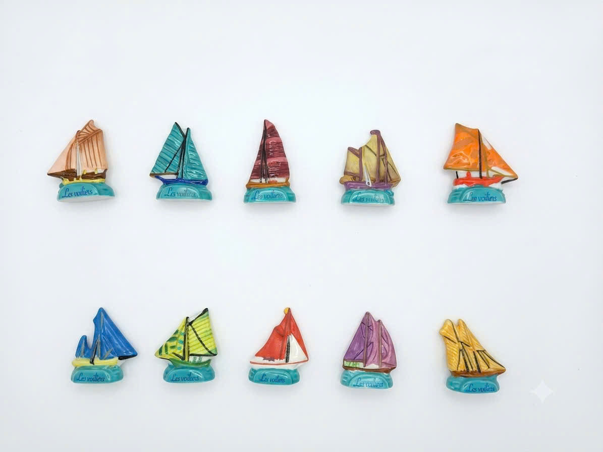 French Porcelain Fèves Vintage Sailboats Les Voiliers Figurines – Miniature Ceramic Nautical Charms Sailing Ships Ocean Decor