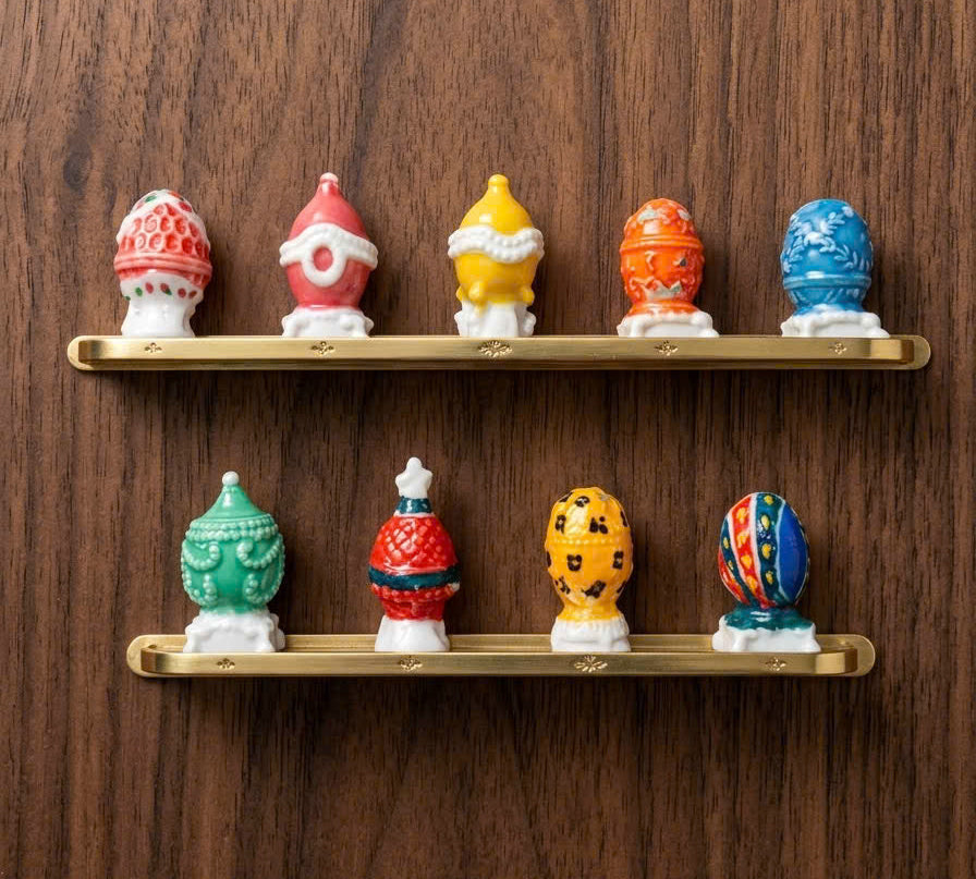 French Porcelain Fèves Vintage Imperial Fabergé Easter Eggs Figurines – Miniature Ceramic Charms Ornamental Jewel Eggs