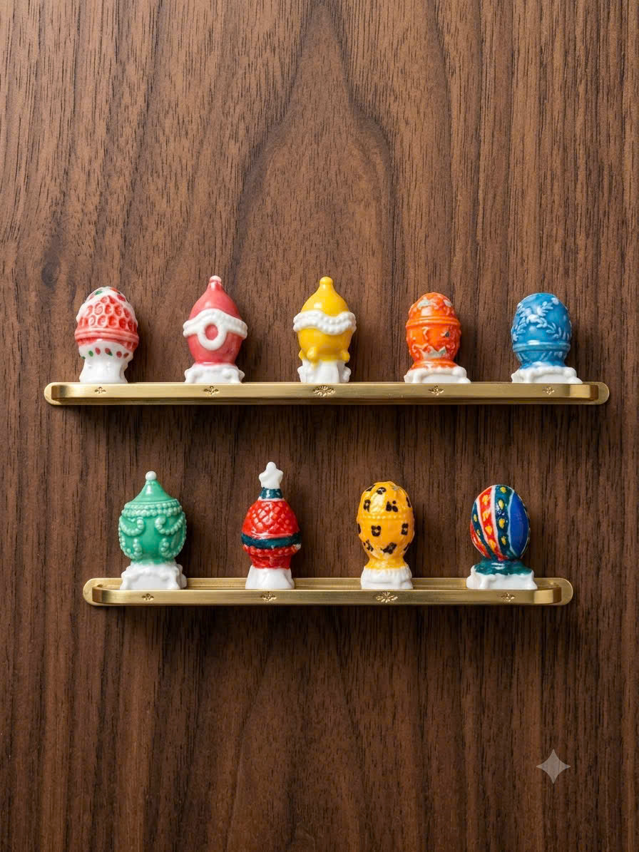 French Porcelain Fèves Vintage Imperial Fabergé Easter Eggs Figurines – Miniature Ceramic Charms Ornamental Jewel Eggs