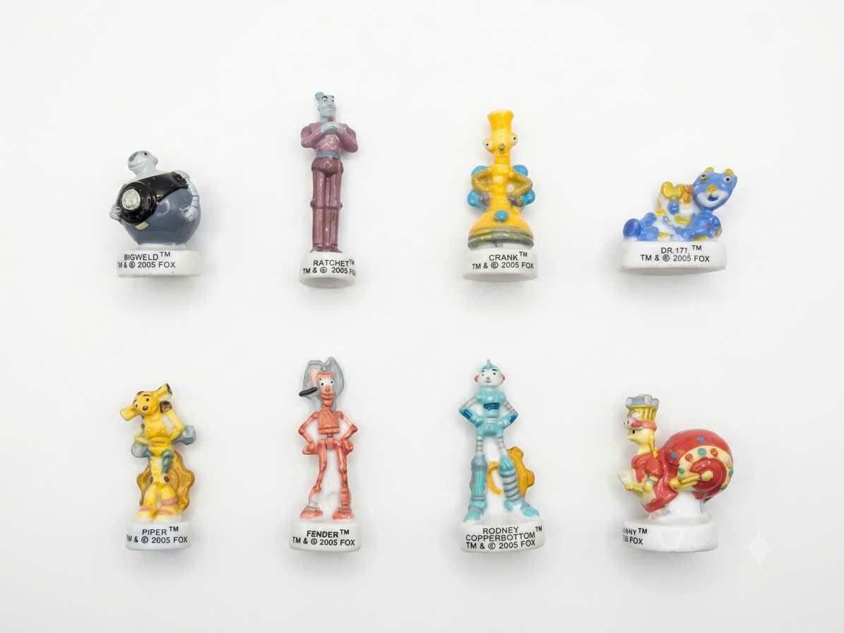 French Porcelain Fèves Vintage Robots Movie 2005 Figurines – Miniature Ceramic Charms Rodney Copperbottom Fender Bigweld Cappy