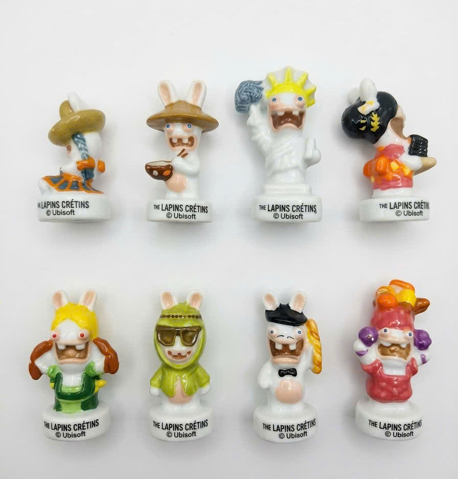 French Porcelain Fèves Vintage Raving Rabbids Around The World Figurines – Miniature Ceramic Charms Les Lapins Crétins Ubisoft