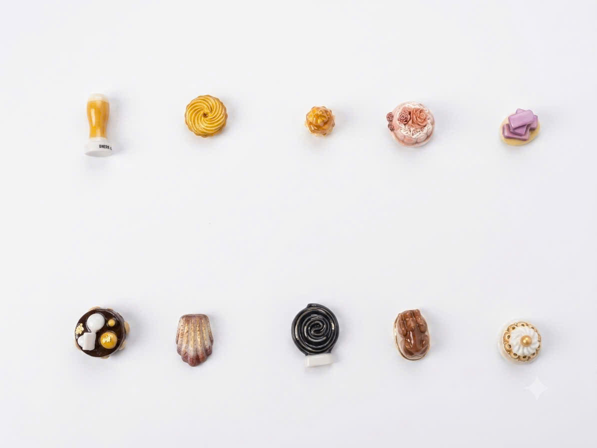 Miniature Desserts & Drinks – Ceramic Charms Beer Glass Rose Cake Chocolate Swirl Soap