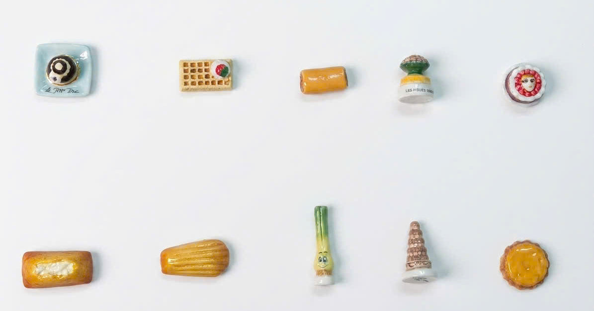 French Porcelain Fèves Vintage Miniature Desserts & Sweets – Ceramic Charms Fruit Tart Fig Lollipop Chocolate Bonbon