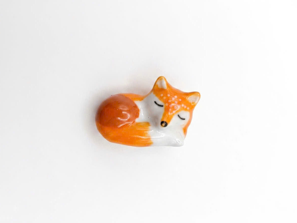 Sleeping Fox Fève Porcelain Miniature