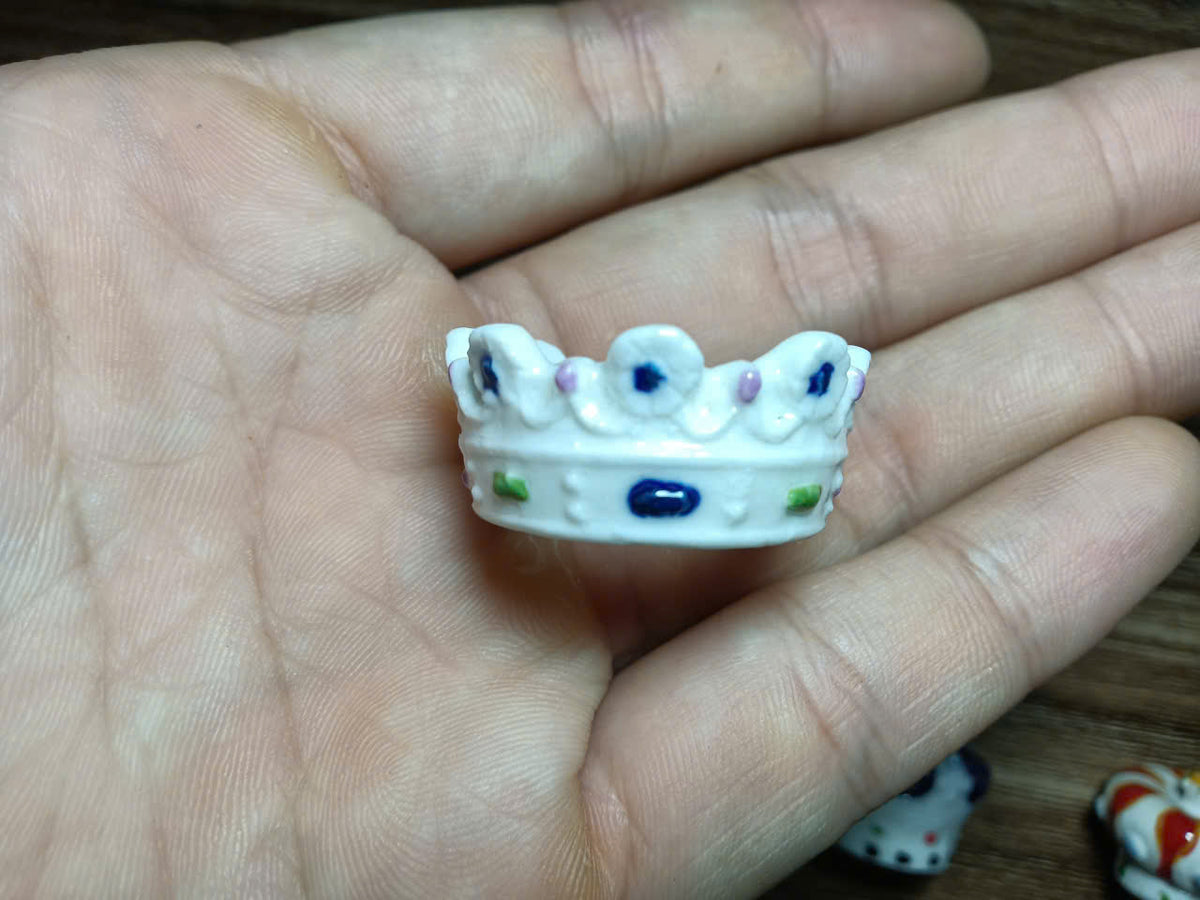 Handmade Crown Porcelain Fève | Miniature Collectible