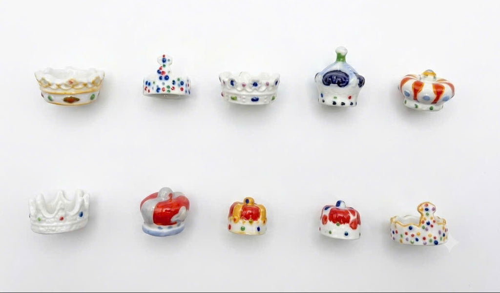 Handmade Crown Porcelain Fève | Miniature Collectible