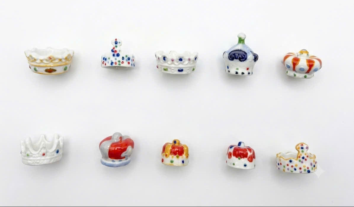 Handmade Crown Porcelain Fève | Miniature Collectible