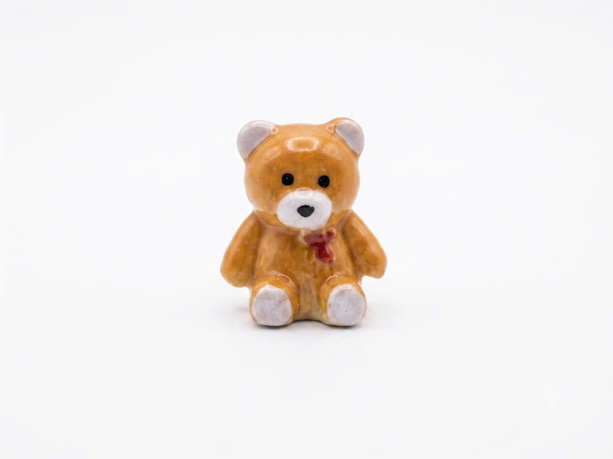 Teddy Bear Porcelain Fève | Handmade Miniature Collectible