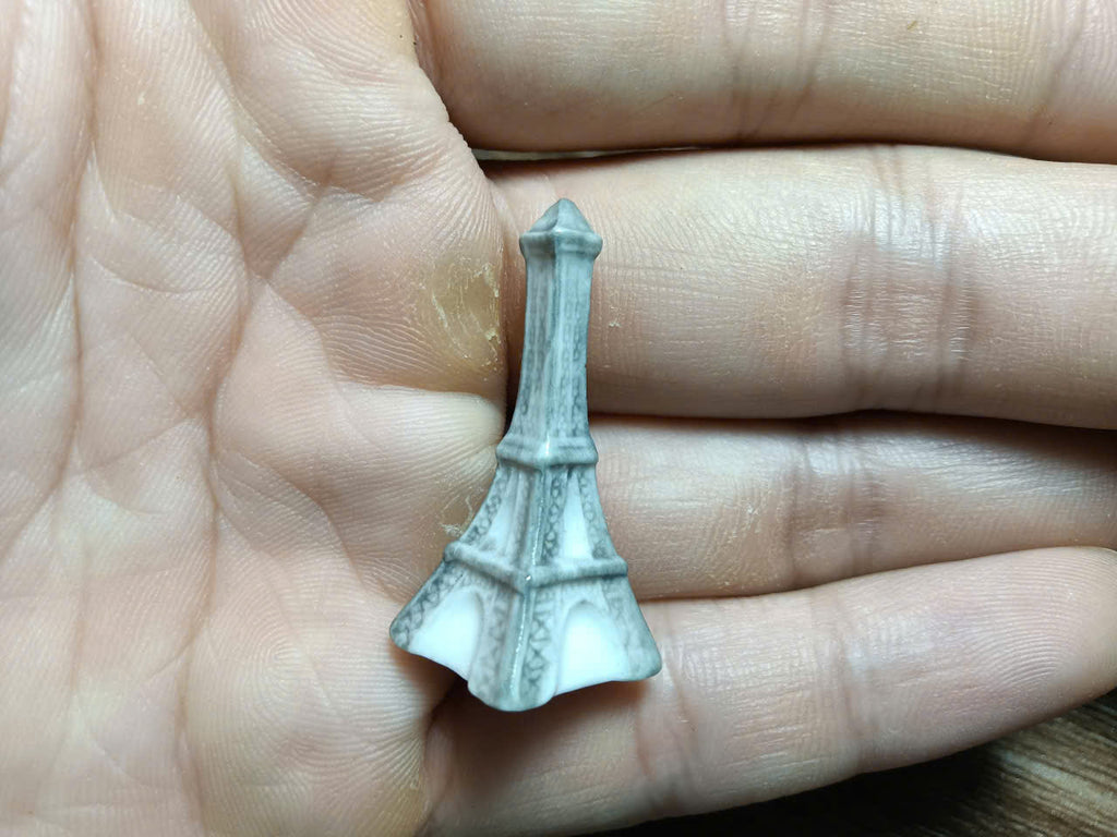 Eiffel Tower Porcelain Fève | Silver Grey Miniature Collectible