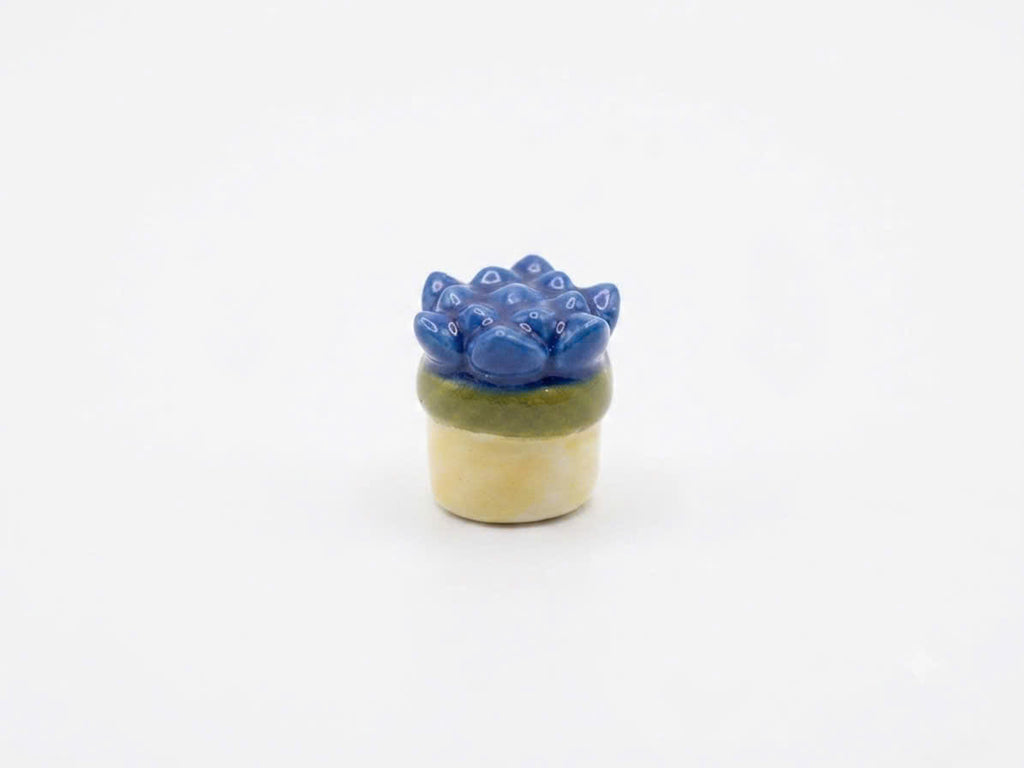 Blue Succulent Porcelain Fève | Miniature Potted Plant Collectible