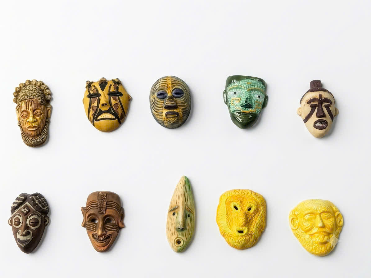 Tribal & African Mask Porcelain Fève – Single Collectible Figurine