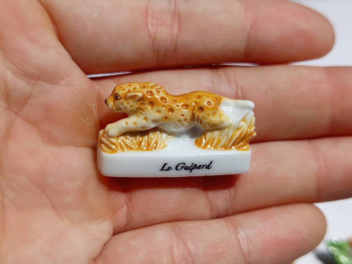 Wild Cats Porcelain Fève Figurines – Vintage French Collectible Set of 8