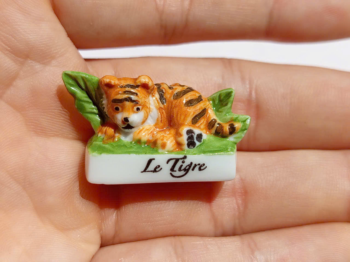 Wild Cats Porcelain Fève Figurines – Vintage French Collectible Set of 8