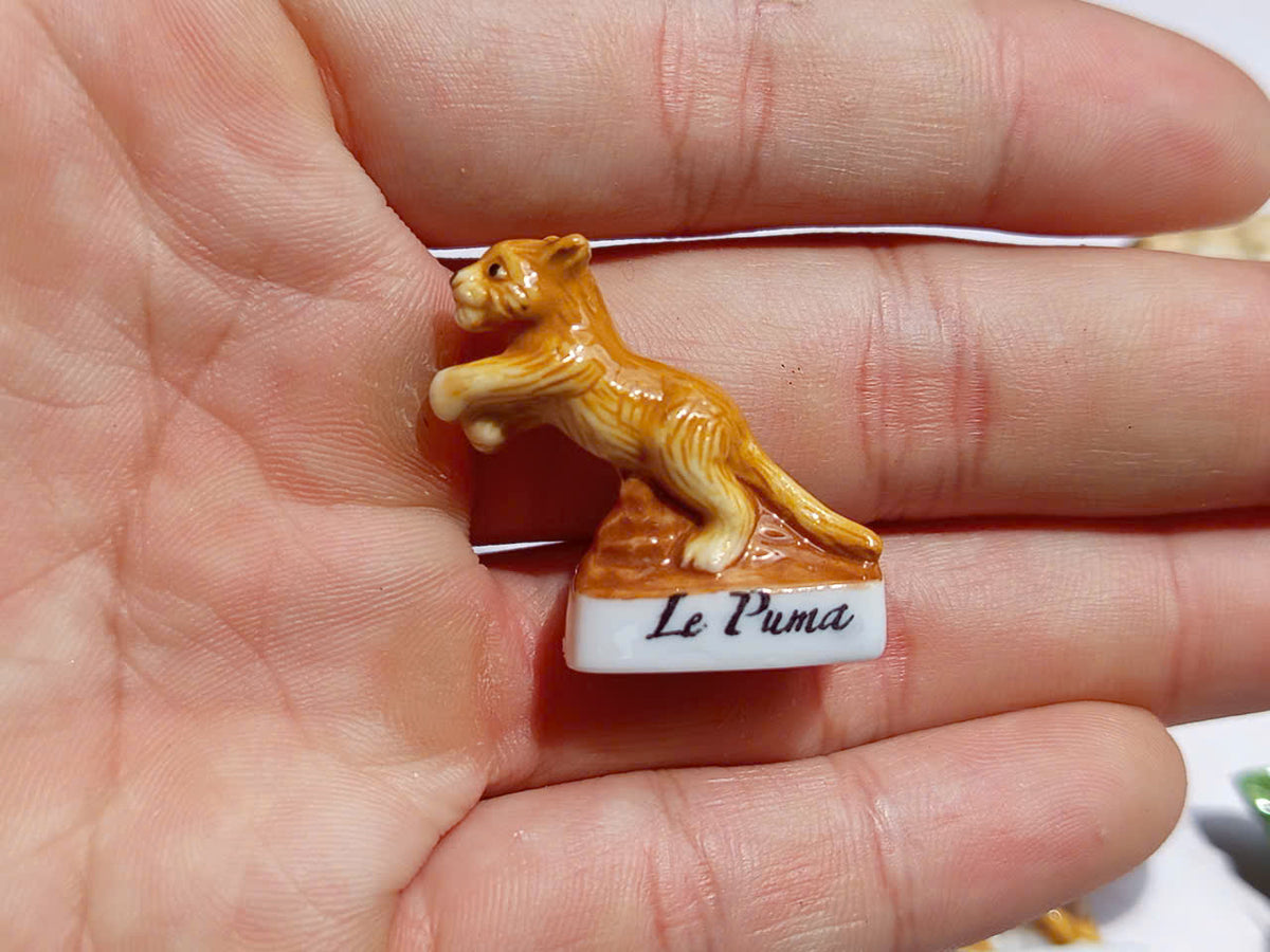 Wild Cats Porcelain Fève Figurines – Vintage French Collectible Set of 8