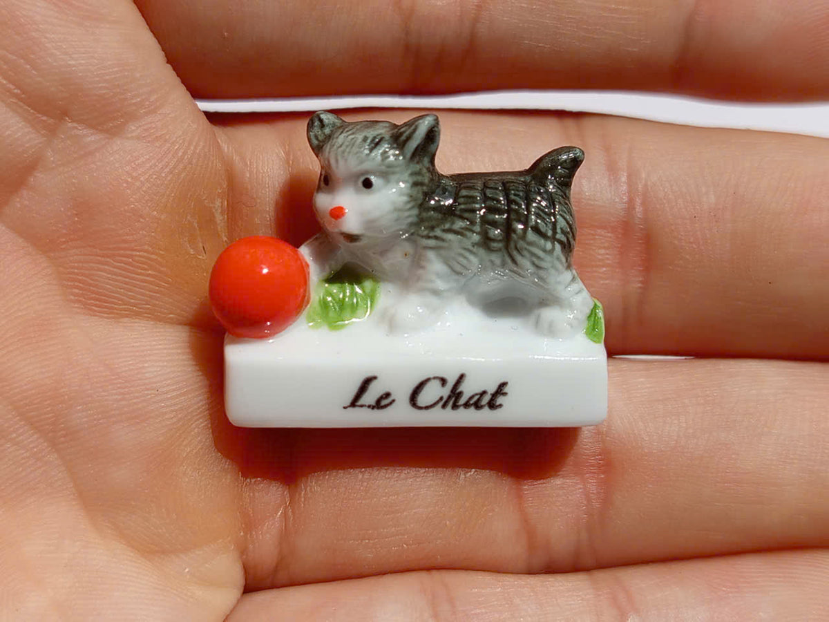 Wild Cats Porcelain Fève Figurines – Vintage French Collectible Set of 8