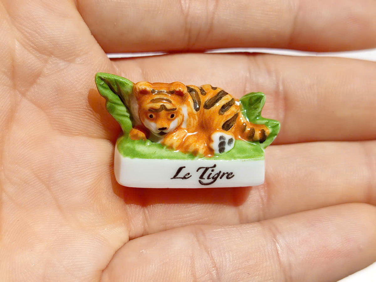 Wild Cats Porcelain Fève Figurines – Vintage French Collectible Set of 8