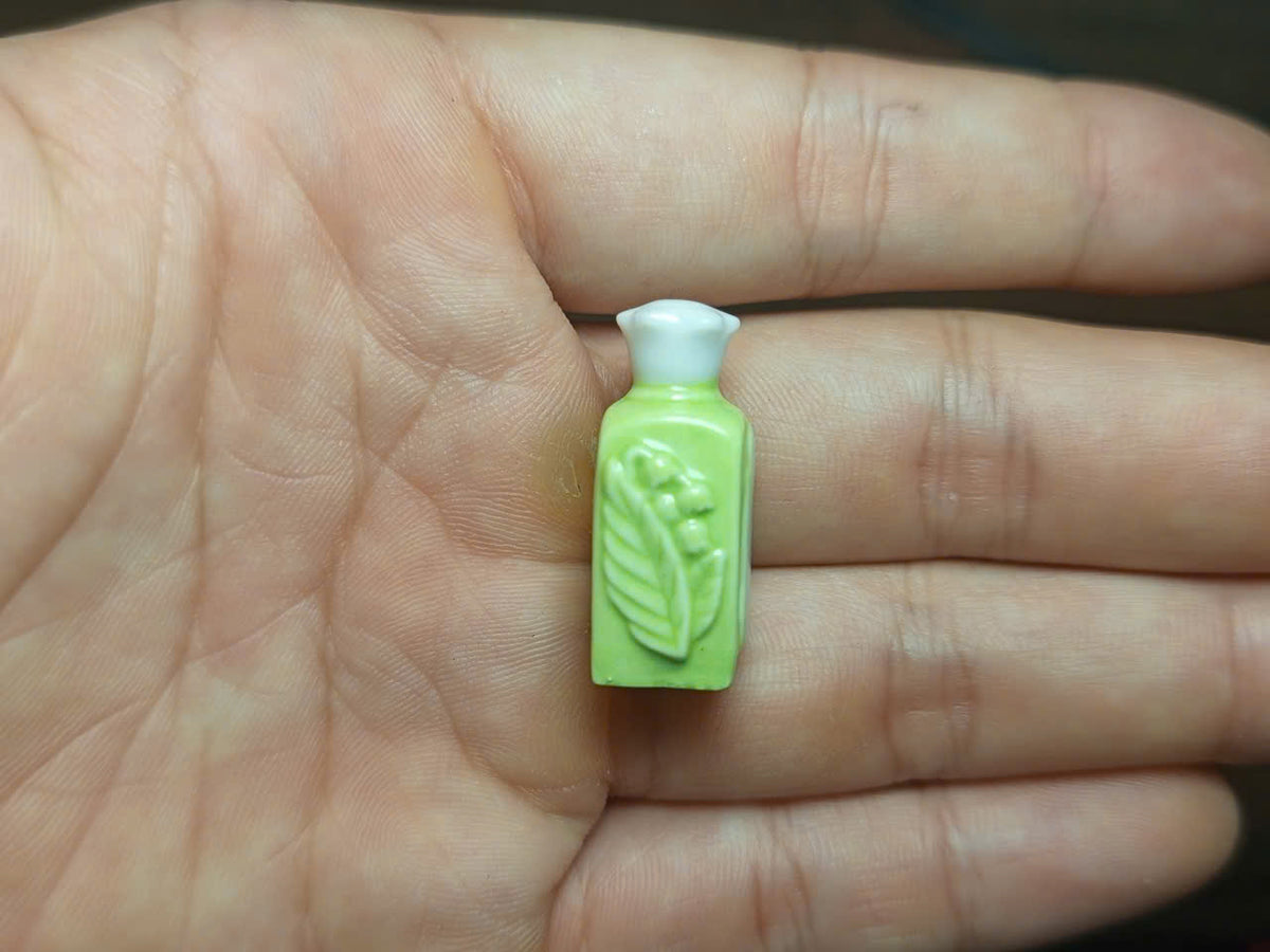 Miniature Perfume Bottle Porcelain Fève Figurines – Vintage French Collectible Set of 8