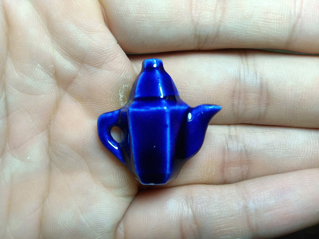 Cobalt Blue Glazed Ceramic Fève Miniature – Geometric Shape Collectible (Sold Individually)