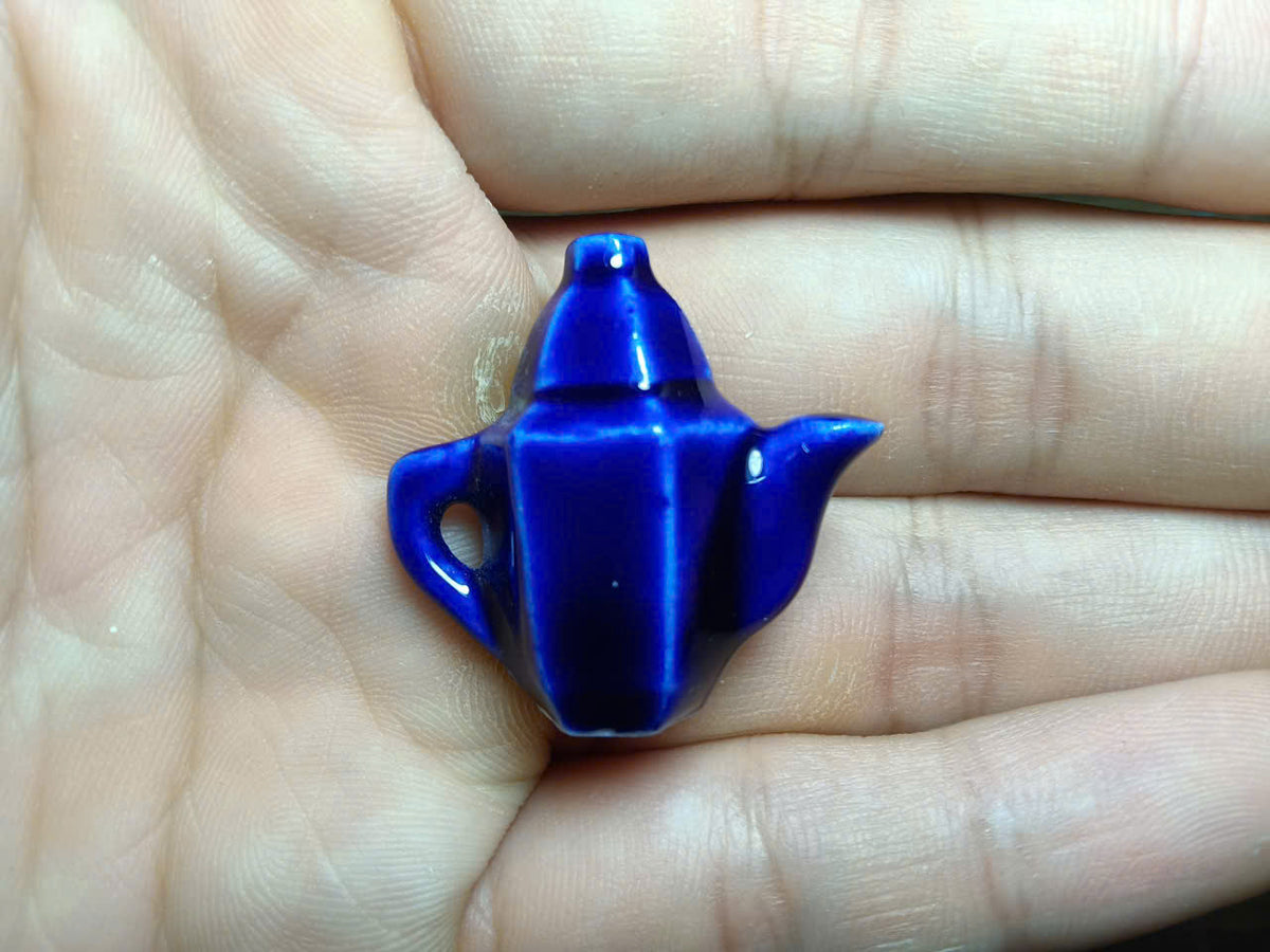 Cobalt Blue Glazed Ceramic Fève Miniature – Geometric Shape Collectible (Sold Individually)