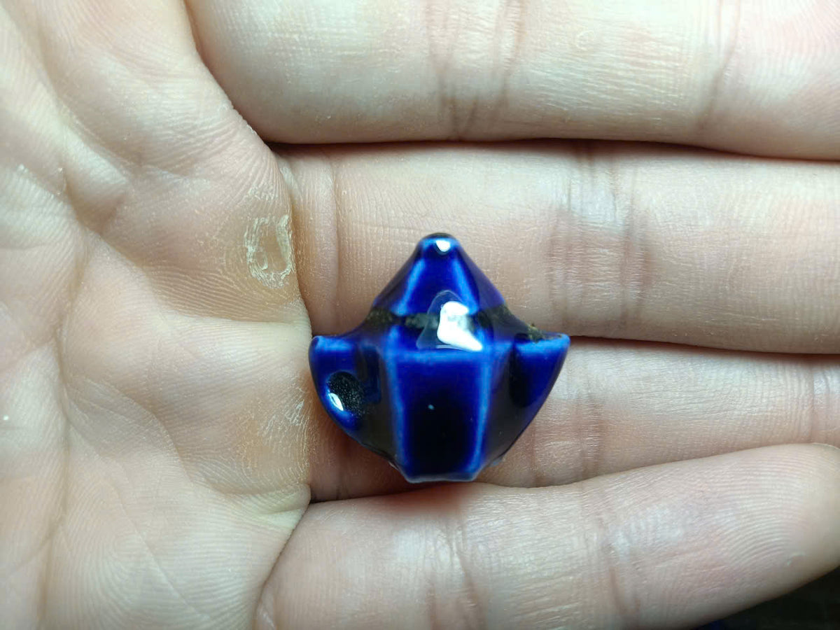 Cobalt Blue Glazed Ceramic Fève Miniature – Geometric Shape Collectible (Sold Individually)