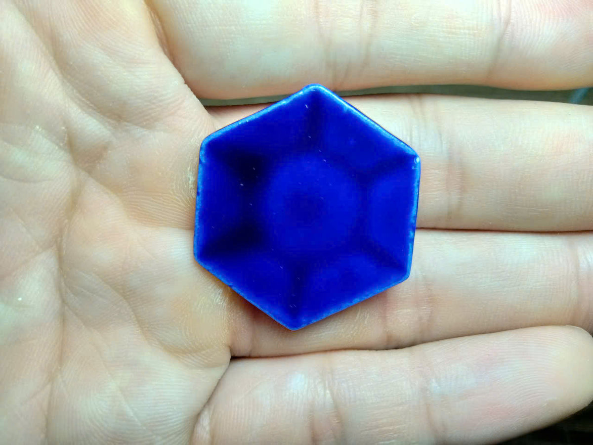 Cobalt Blue Glazed Ceramic Fève Miniature – Geometric Shape Collectible (Sold Individually)