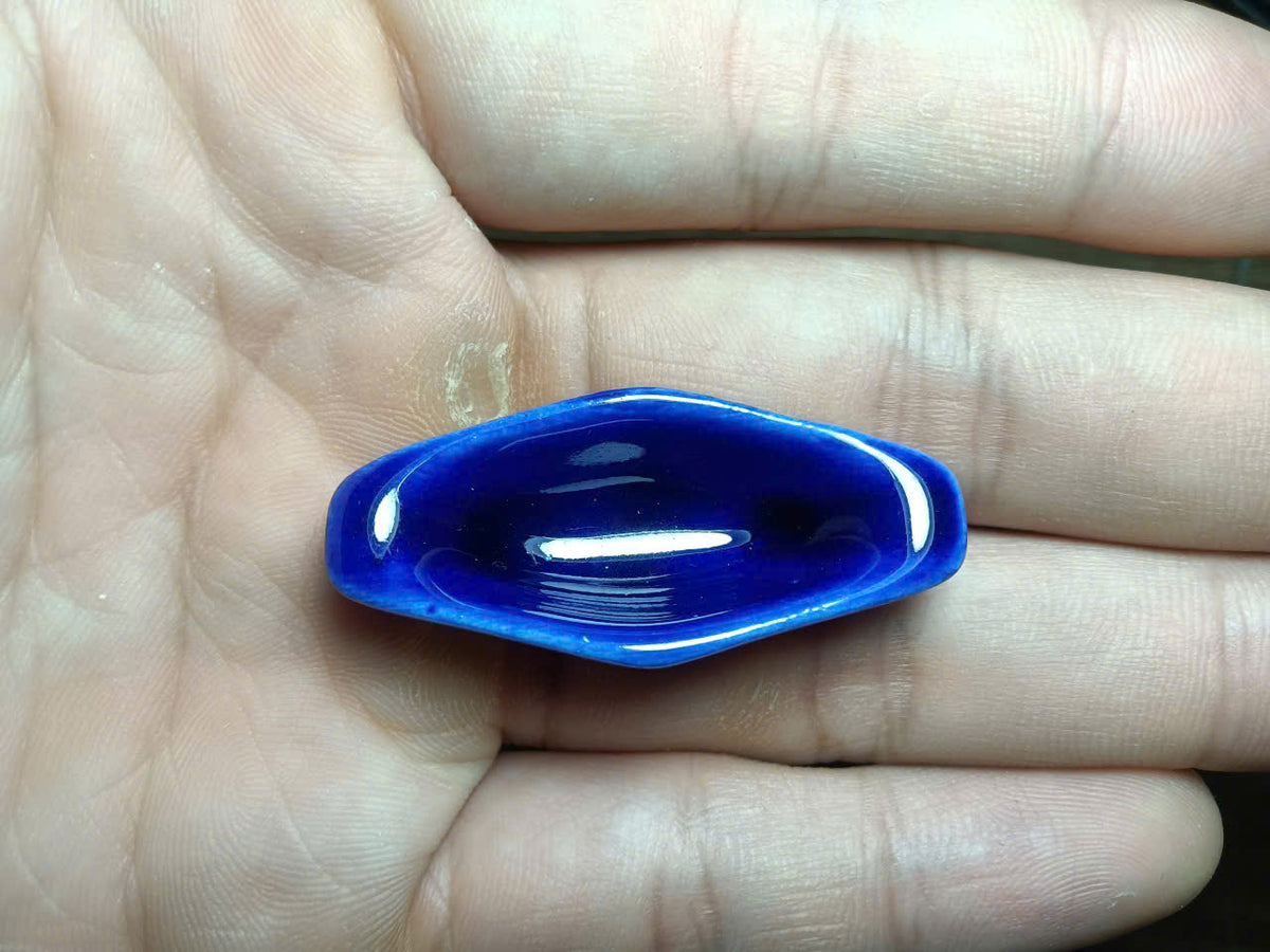 Cobalt Blue Glazed Ceramic Fève Miniature – Geometric Shape Collectible (Sold Individually)