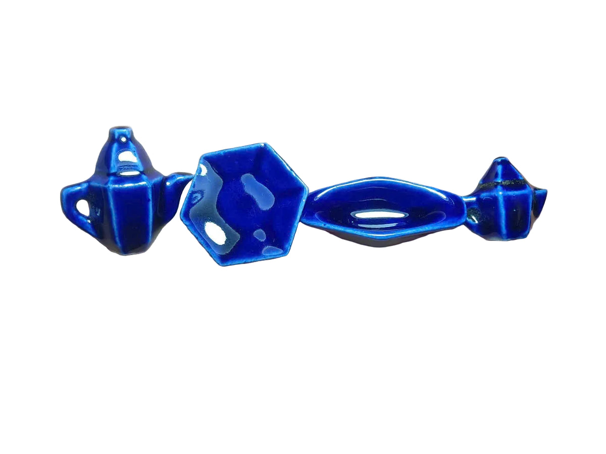 Cobalt Blue Glazed Ceramic Fève Miniature – Geometric Shape Collectible (Sold Individually)