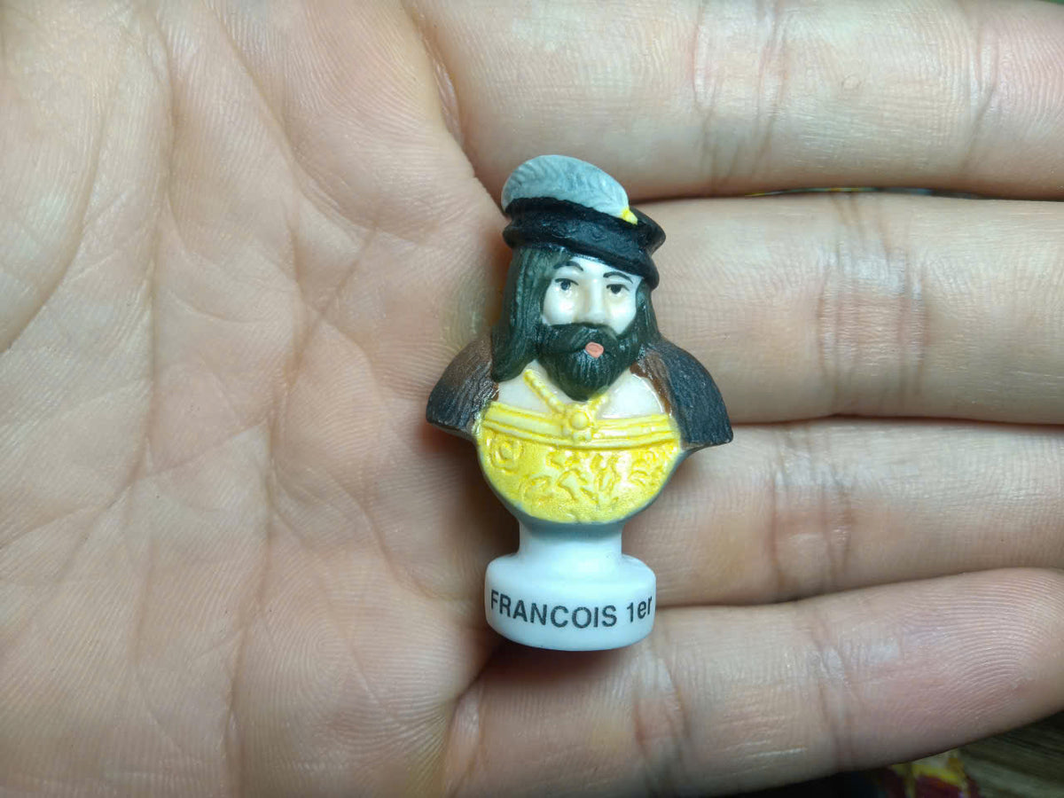 French Historical Figures Ceramic Fève Miniature – Hand-Painted Bust Collectible (Sold Individually)