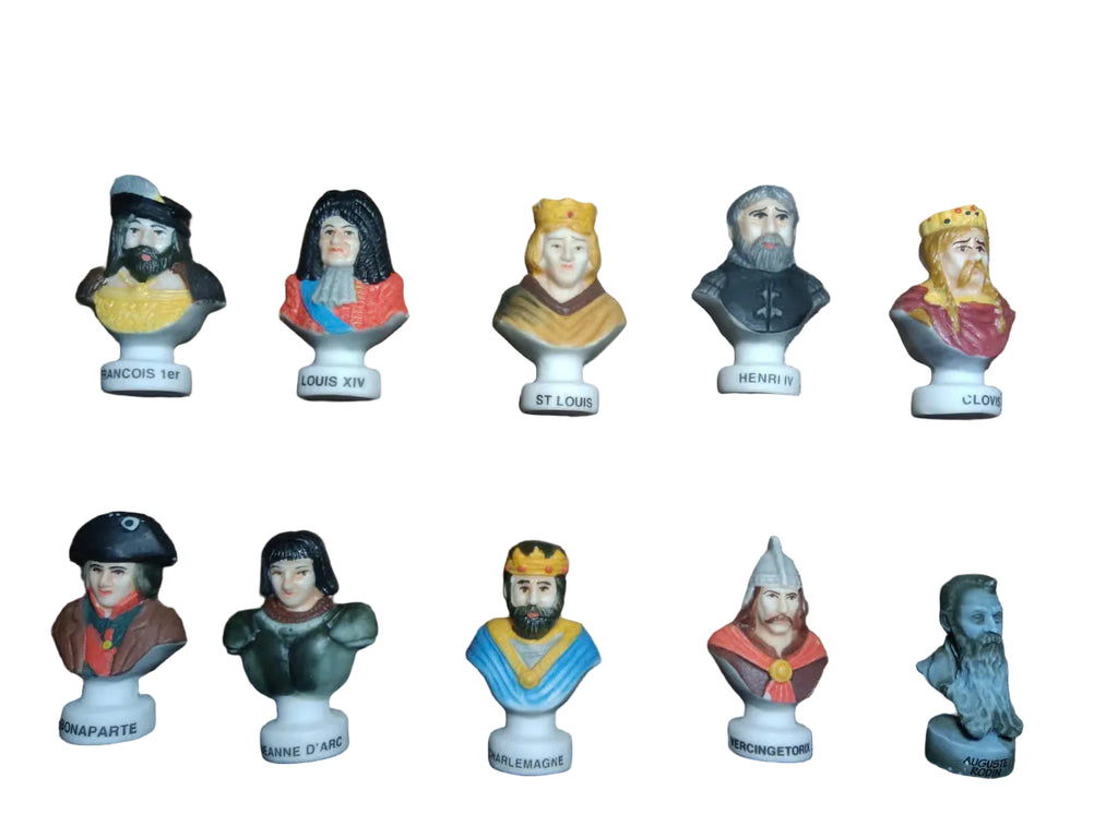 French Historical Figures Ceramic Fève Miniature – Hand-Painted Bust Collectible (Sold Individually)