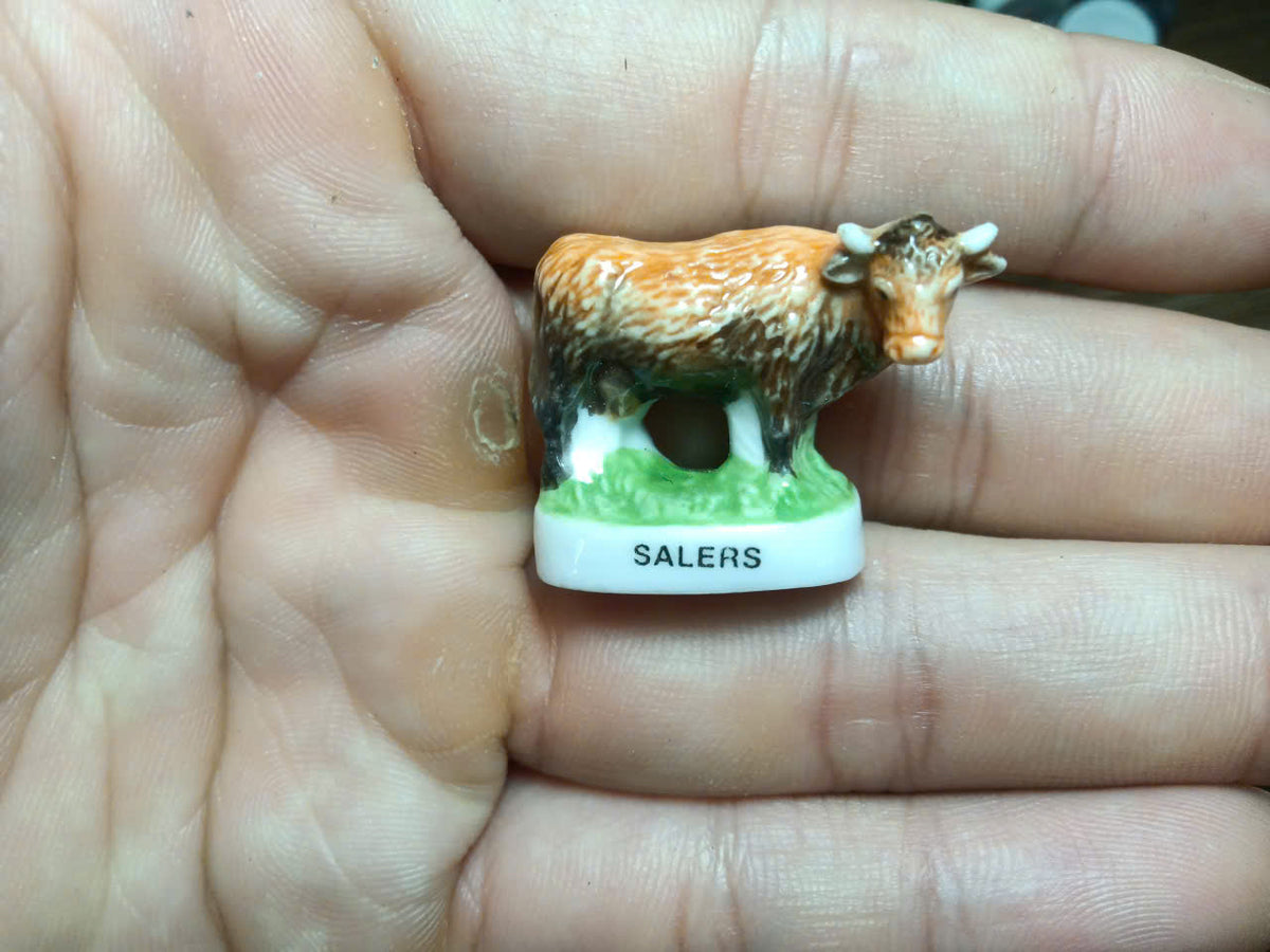 French Cattle Porcelain Fève – Single Piece | Hand-Painted Collectible Figurine