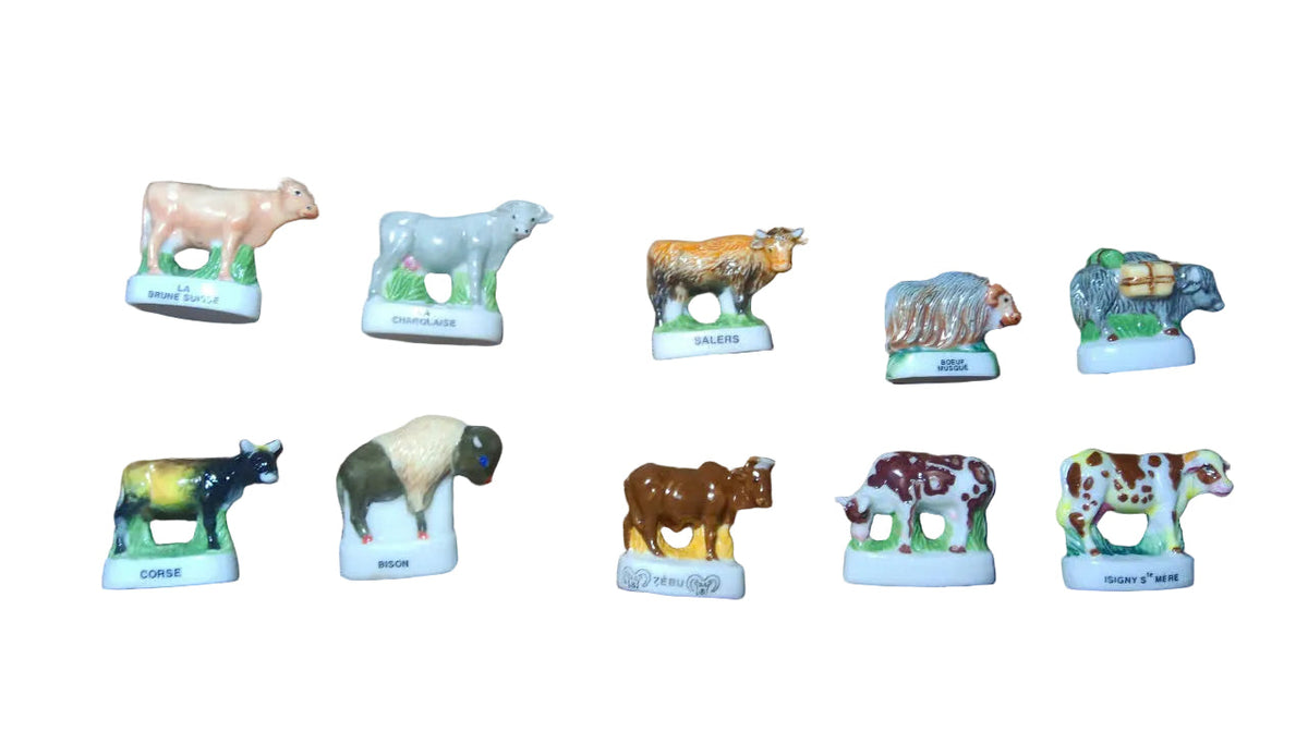 French Cattle Porcelain Fève – Single Piece | Hand-Painted Collectible Figurine