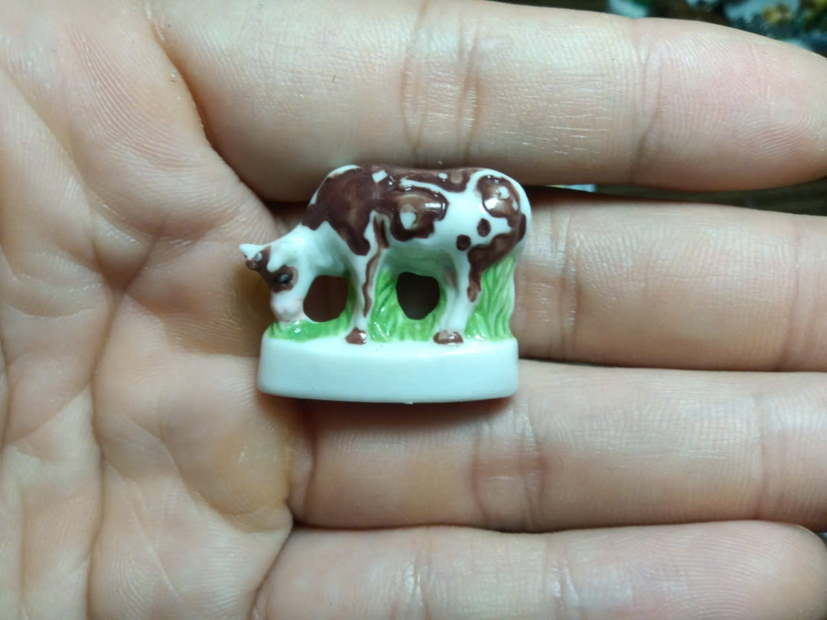 French Cattle Porcelain Fève – Single Piece | Hand-Painted Collectible Figurine
