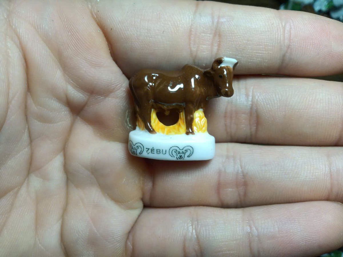 French Cattle Porcelain Fève – Single Piece | Hand-Painted Collectible Figurine