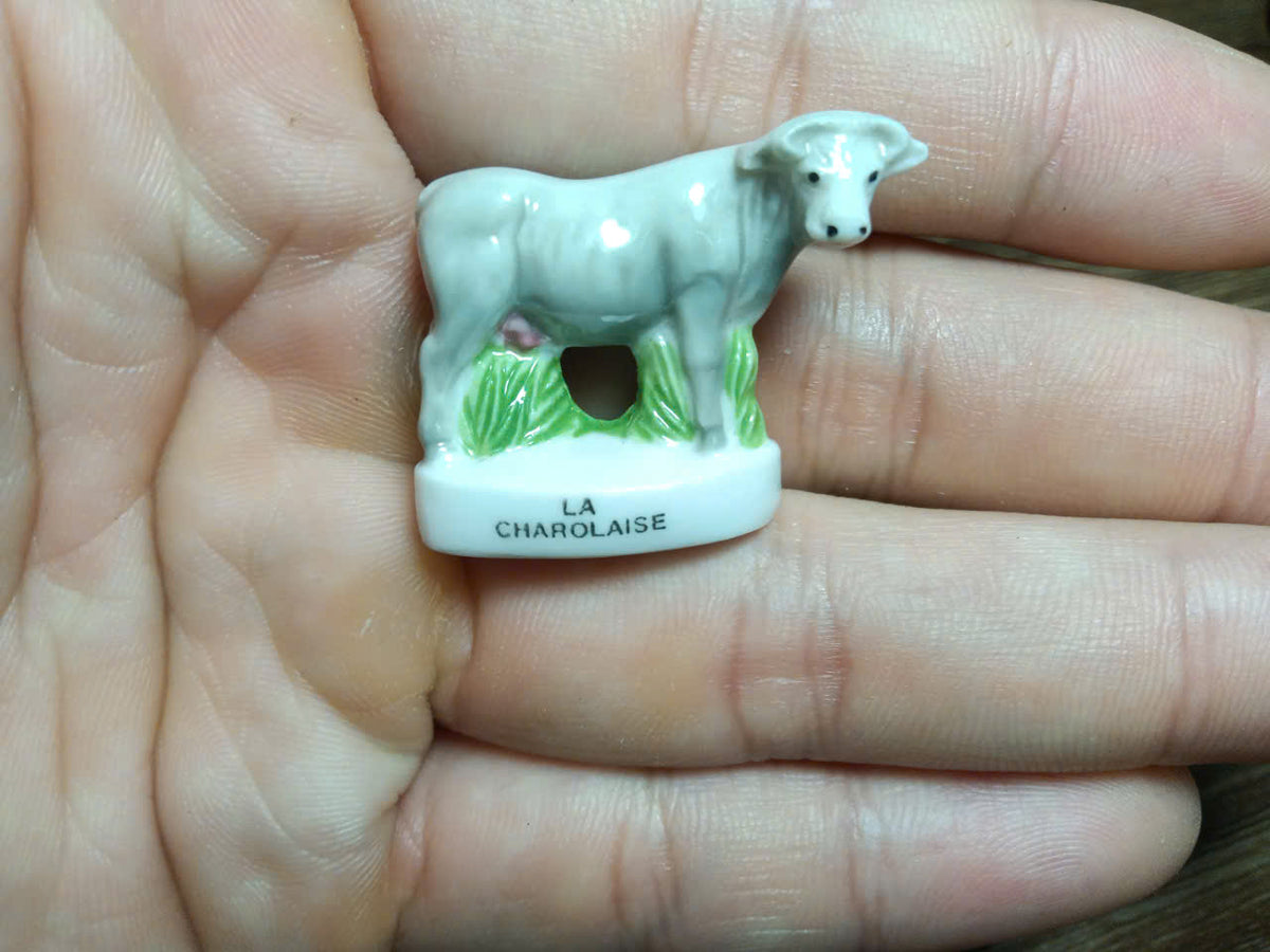 French Cattle Porcelain Fève – Single Piece | Hand-Painted Collectible Figurine