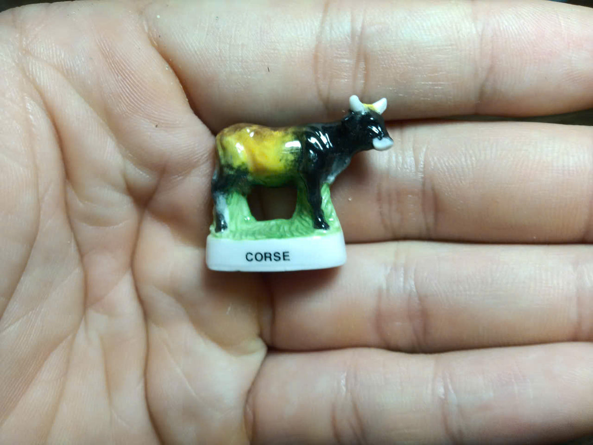 French Cattle Porcelain Fève – Single Piece | Hand-Painted Collectible Figurine