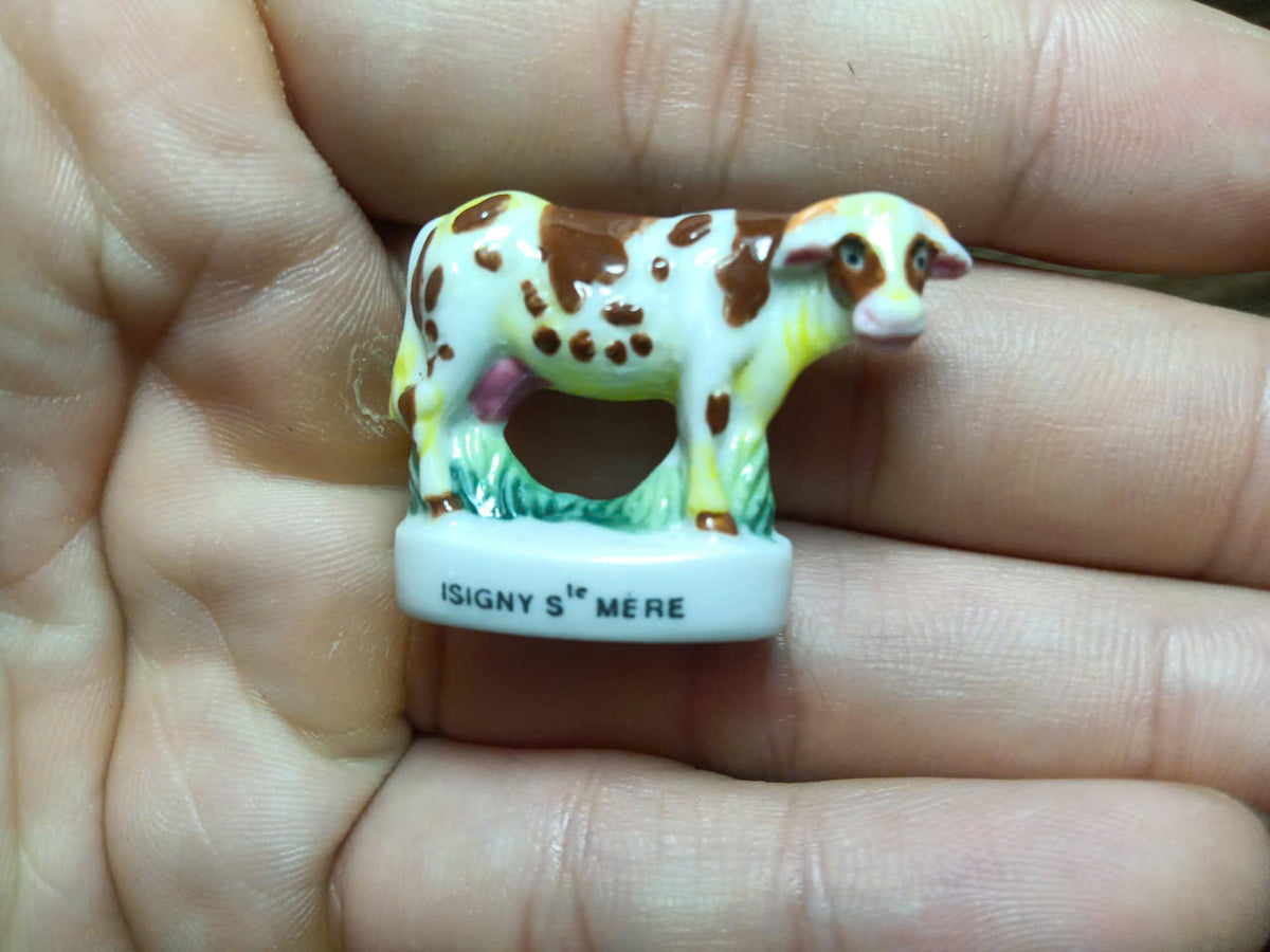 French Cattle Porcelain Fève – Single Piece | Hand-Painted Collectible Figurine